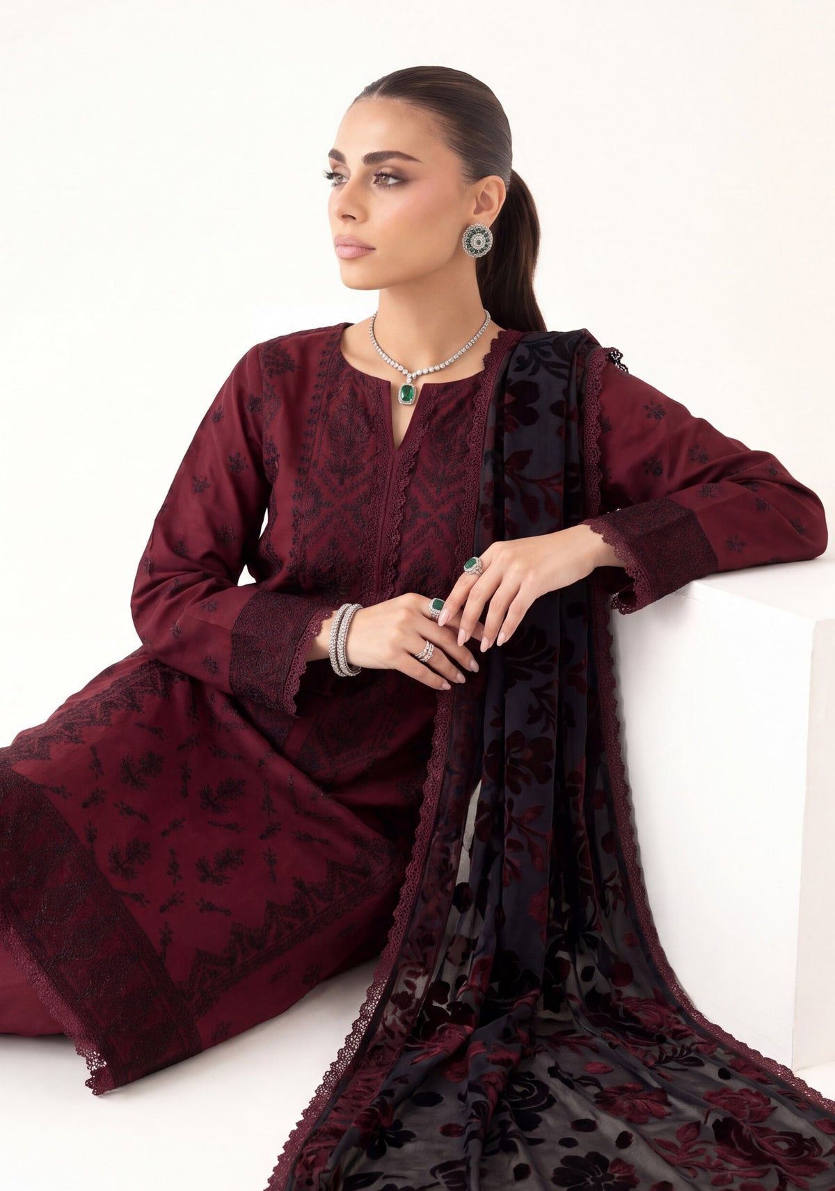 Saffron by Wijdan | Unstitched Embroidered Luxury Palachi Collection'26 (D-2546)