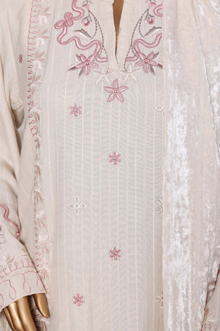 Sadabahar Stitched Luxury Dhanak with Palachi Shawl Collection - 2025 (OFF-WHITE)