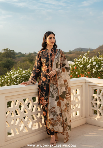 Wijdan Unstitched Printed Viscose Winter Collection - 2025 (BROWN)