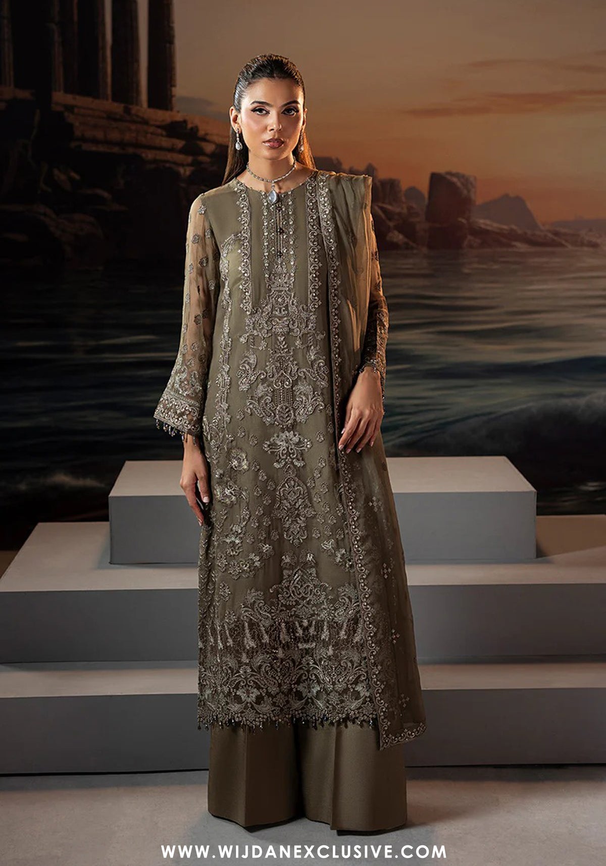 Riwayat Lamisah Unstitched Chiffon Collection - 2025 by Lavish (Sage Green)