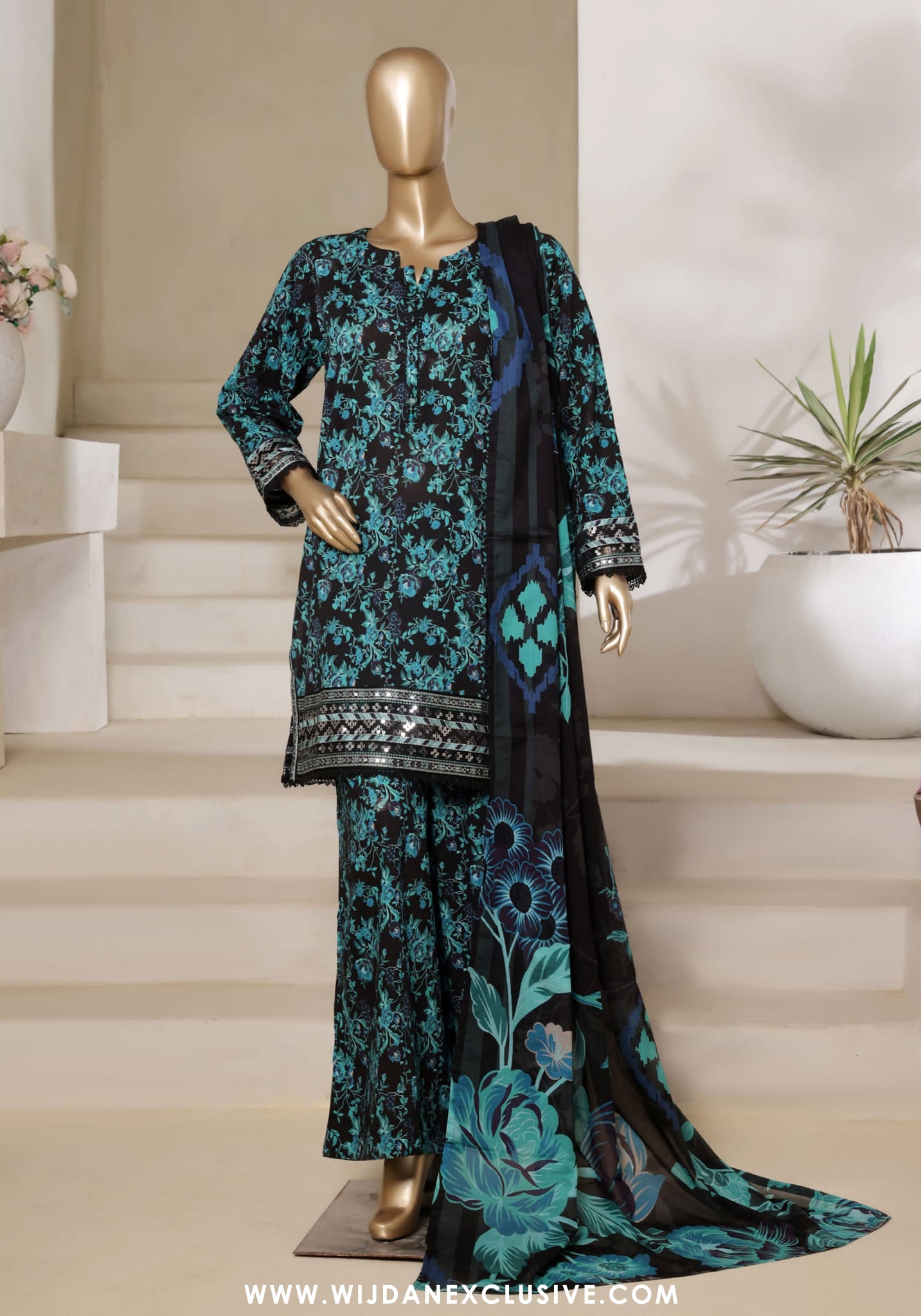 Sadabahar Signature Stitched Festive Embroidered Lawn - 2025 Vol-02 Black