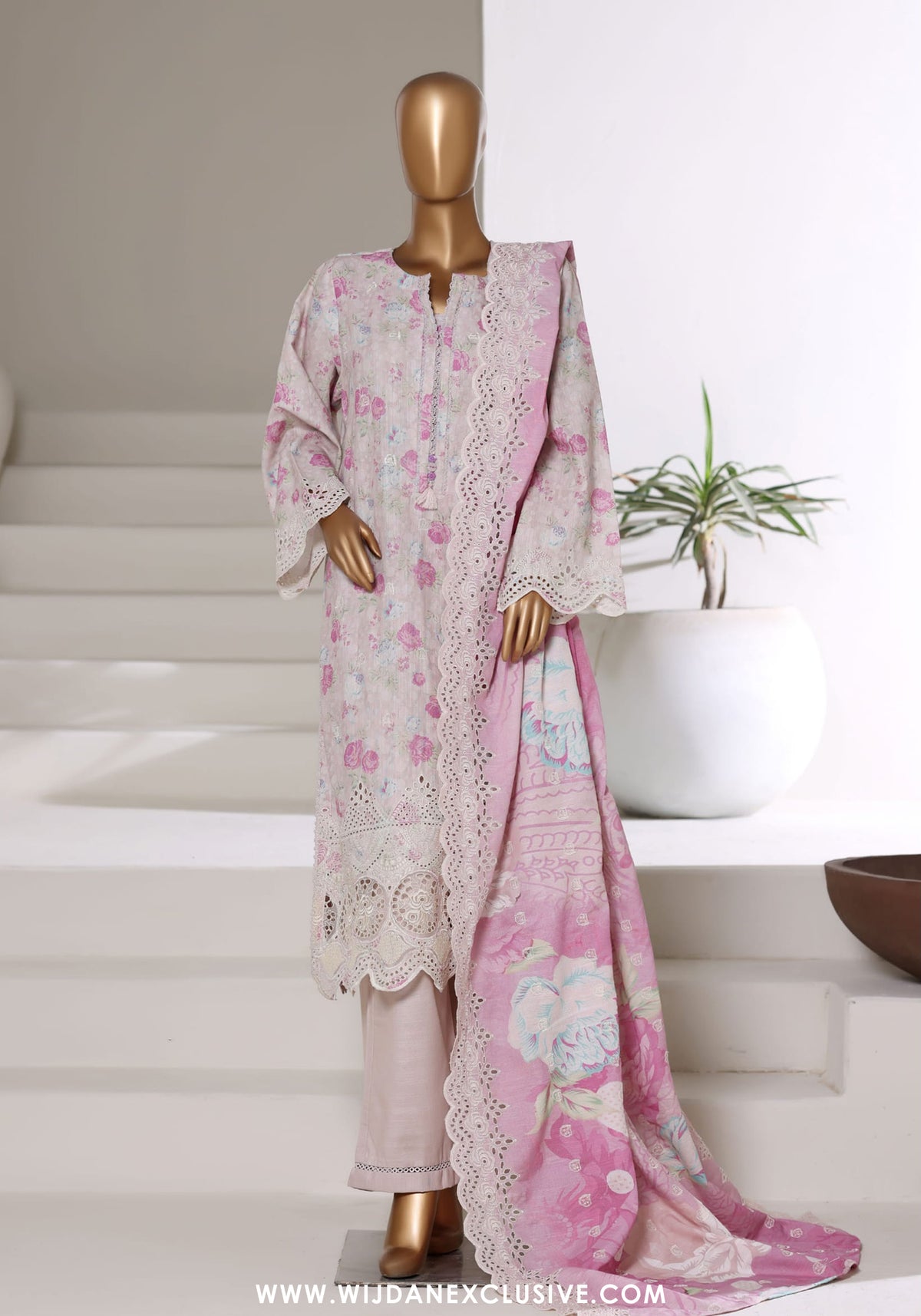 Sadabahar Stitched Laser Fusion Chikankari Khaddar Collection - 2025 (BABY PINK)