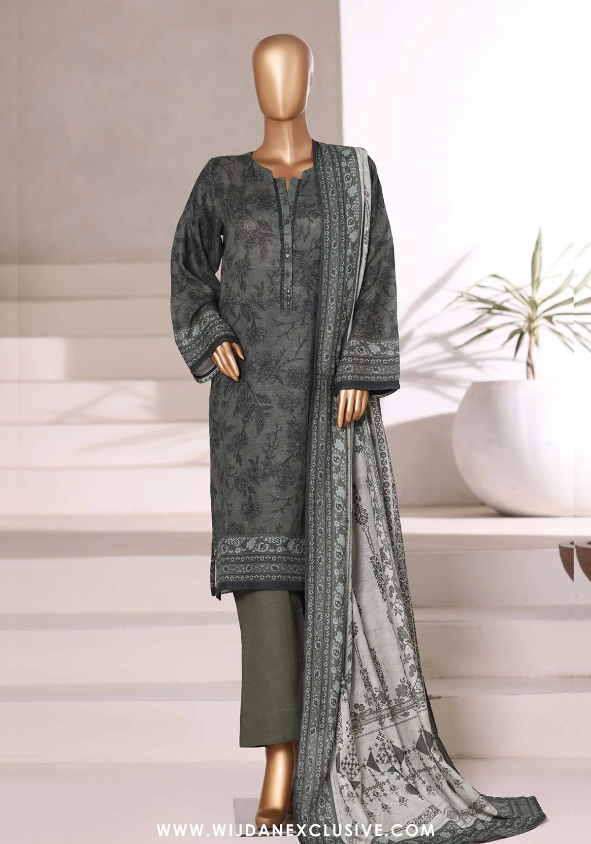 Sadabahar Printed Stitched Khaddar 3PC Collection - 2025 (GREY D-06)