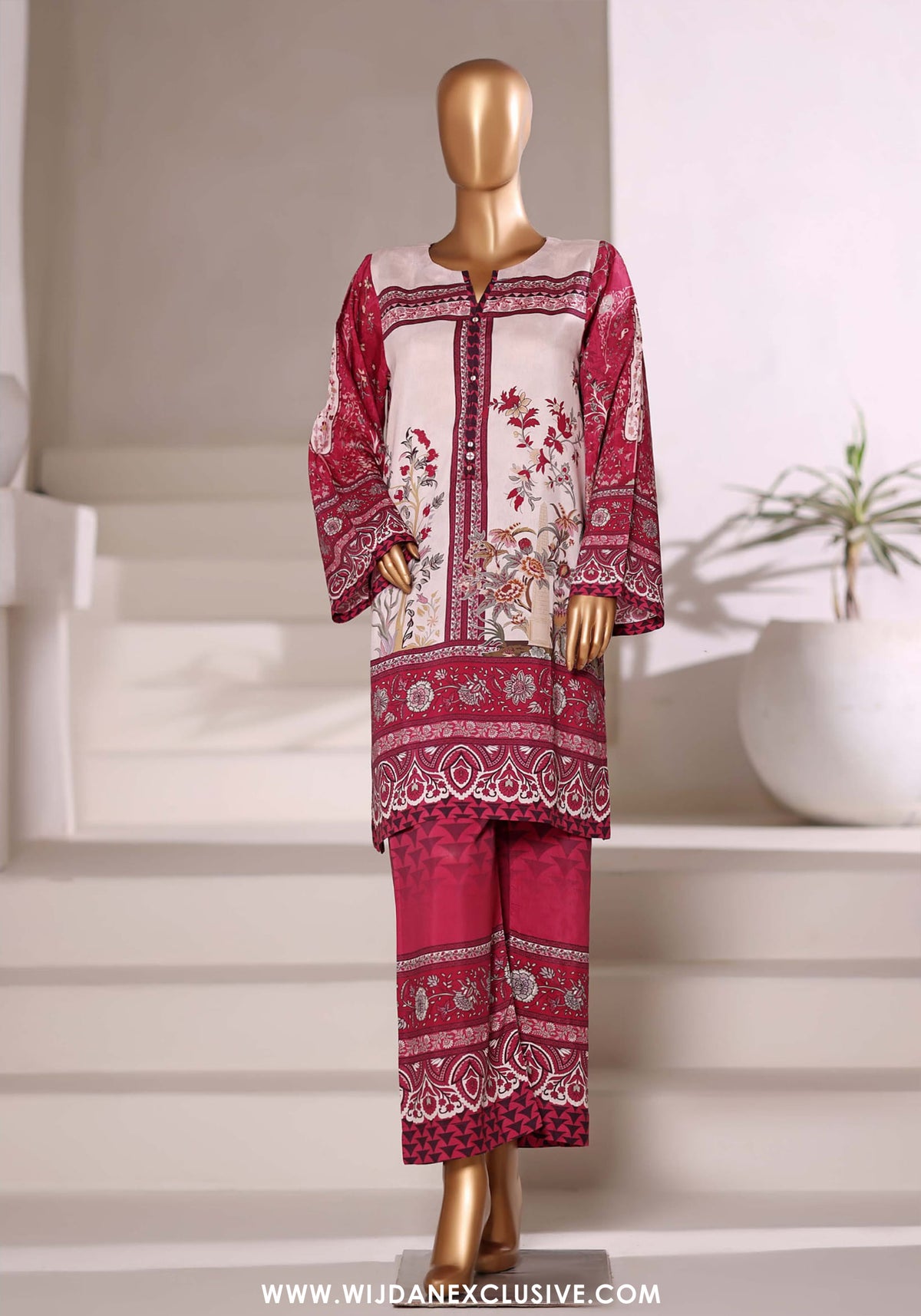 Sadabahar Stitched Printed Viscose 2PC Set Collection - 2025 (RED)