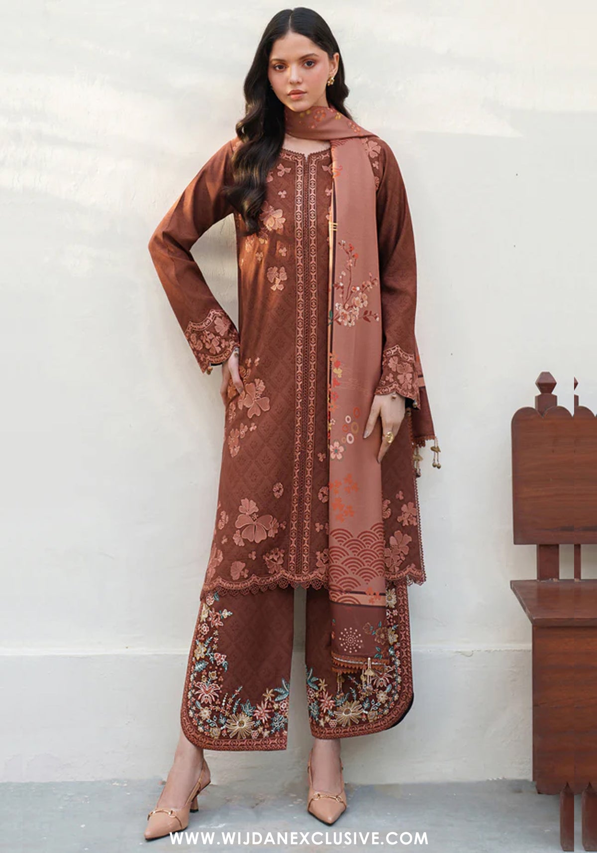 Meline by Farasha | Unstitched Premium Viscose Collection - 2025 (BROWN CLAY)