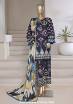 Sadabahar Stitched Printed Shimmered Cambric Summer Collection - 2025 (Dark Blue)