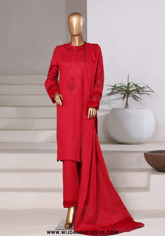 Sadabahar Stitched Cross Texture with Velvet Winter Collection - 2025 (RED)