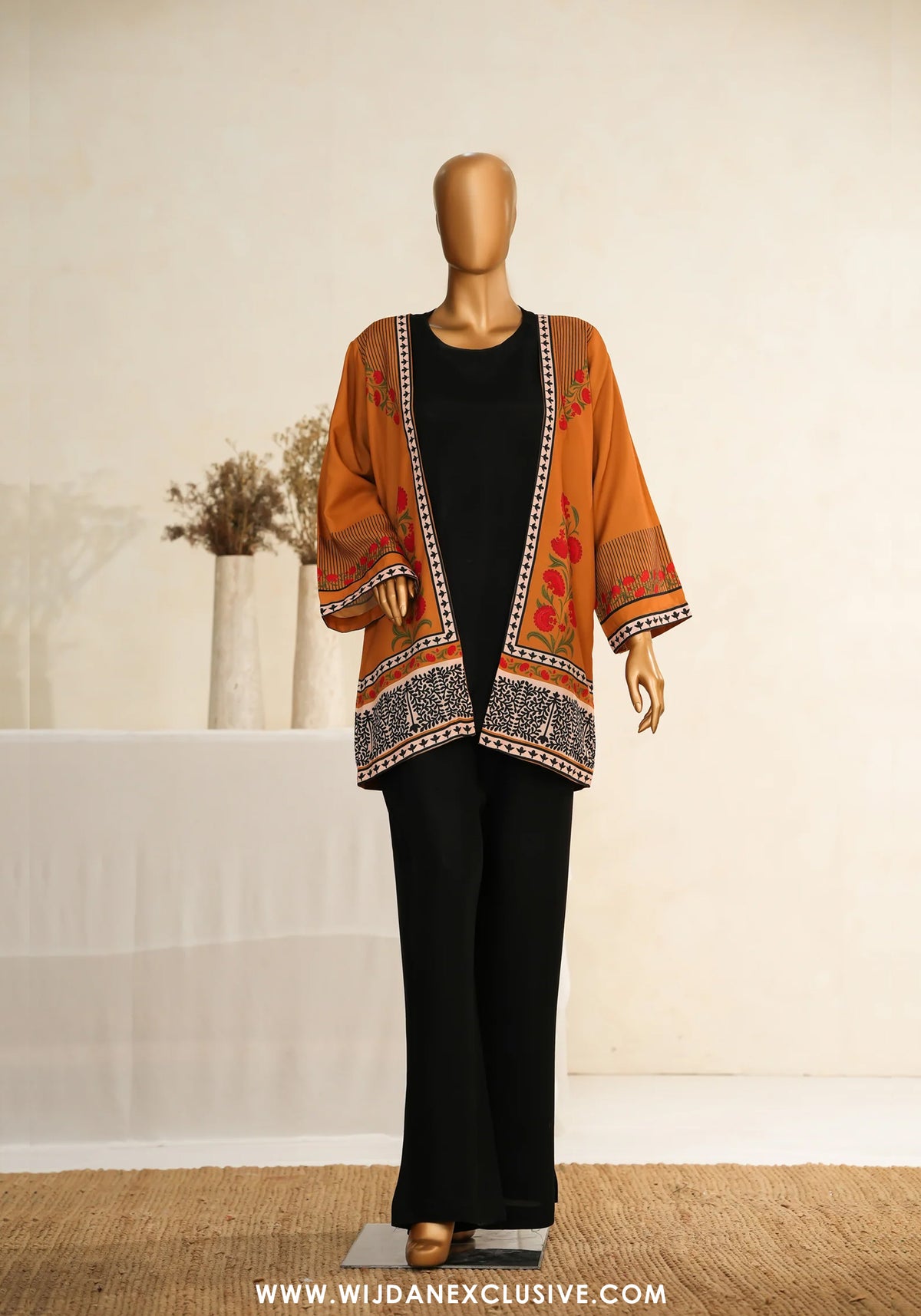 Zehaina by Amna Khadija | RTW Digital Printed Poly Swiss Coat Collection - 2025 (MUSTARD)