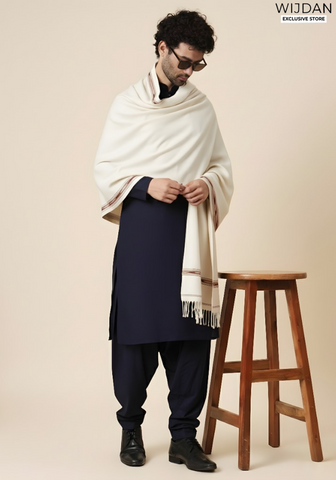 Wijdan Wool Mens Shawl Collection - 2025 (WHITE)