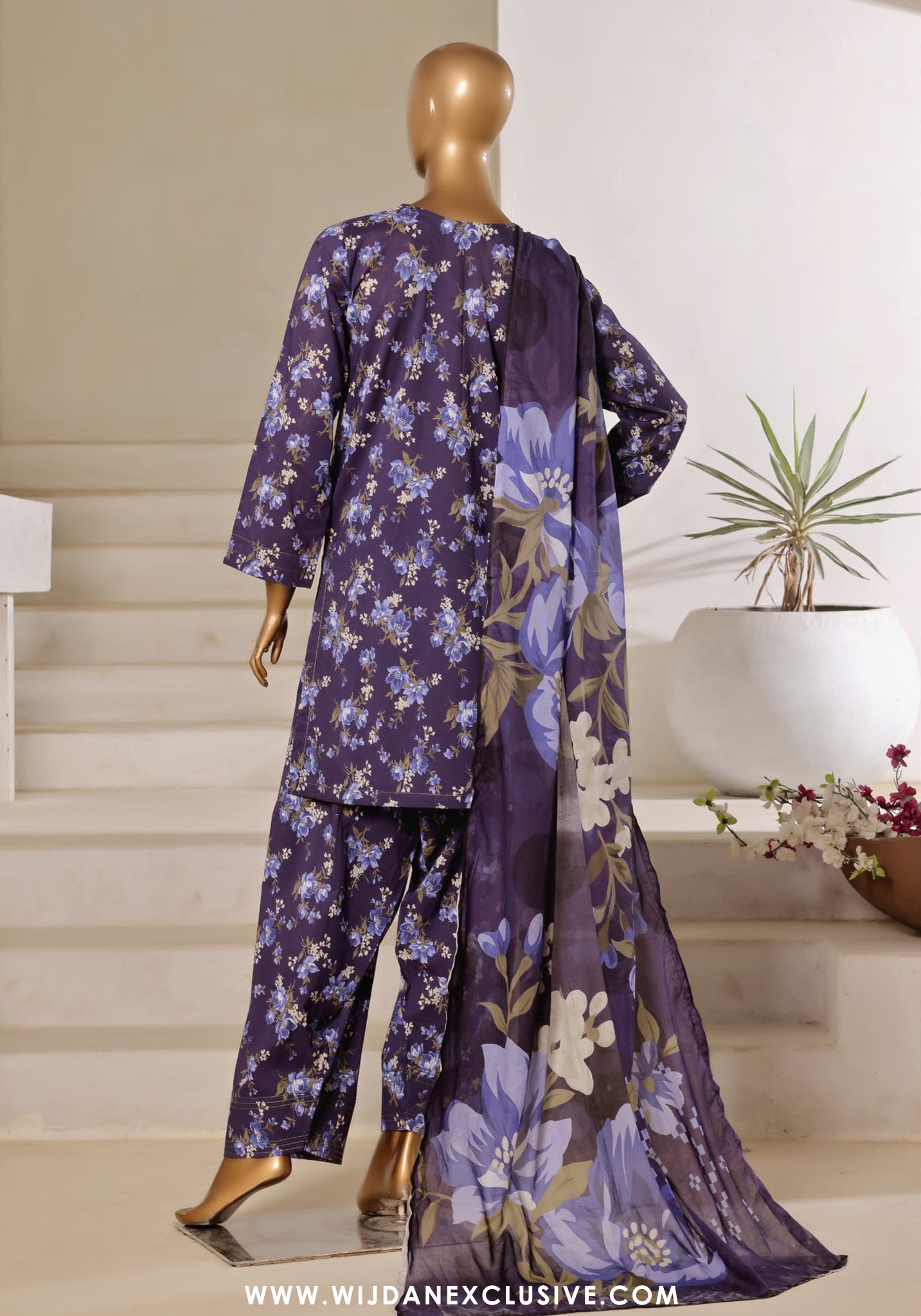 Sadabahar Printed Lawn with Farshi Shalwar Collection - 2025 (Plum Purple)