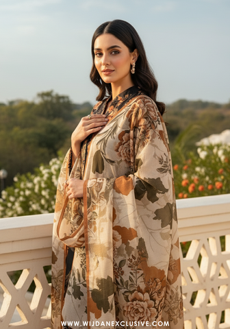 Wijdan Unstitched Printed Viscose Winter Collection - 2025 (BROWN)