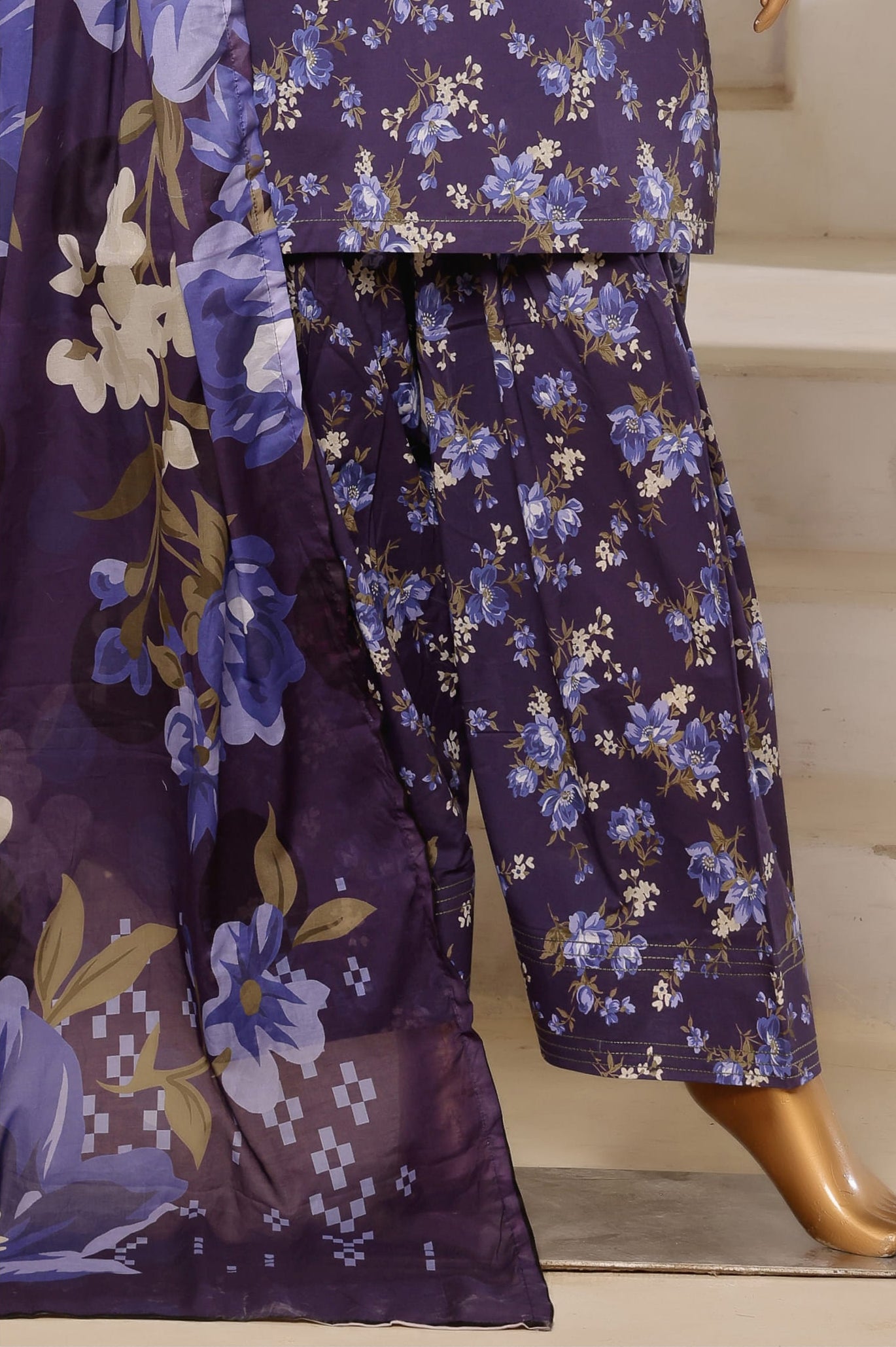 Sadabahar Printed Lawn with Farshi Shalwar Collection - 2025 (Plum Purple)