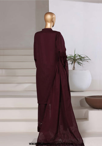 Sadabahar Stitched Cross Texture with Velvet Winter Collection - 2025 (DARK PLUM)