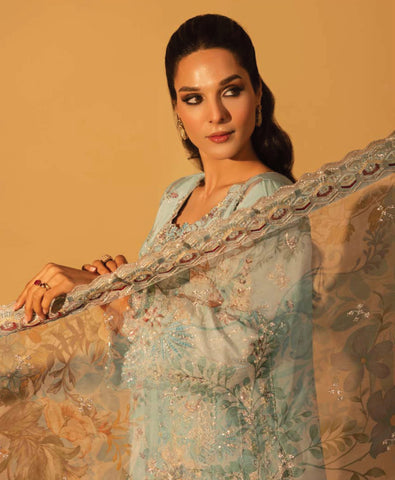 Aylin Unstitched Silk Hand Work Collection (BLUE MIST)