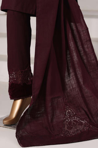 Sadabahar Stitched Cross Texture with Velvet Winter Collection - 2025 (DARK PLUM)