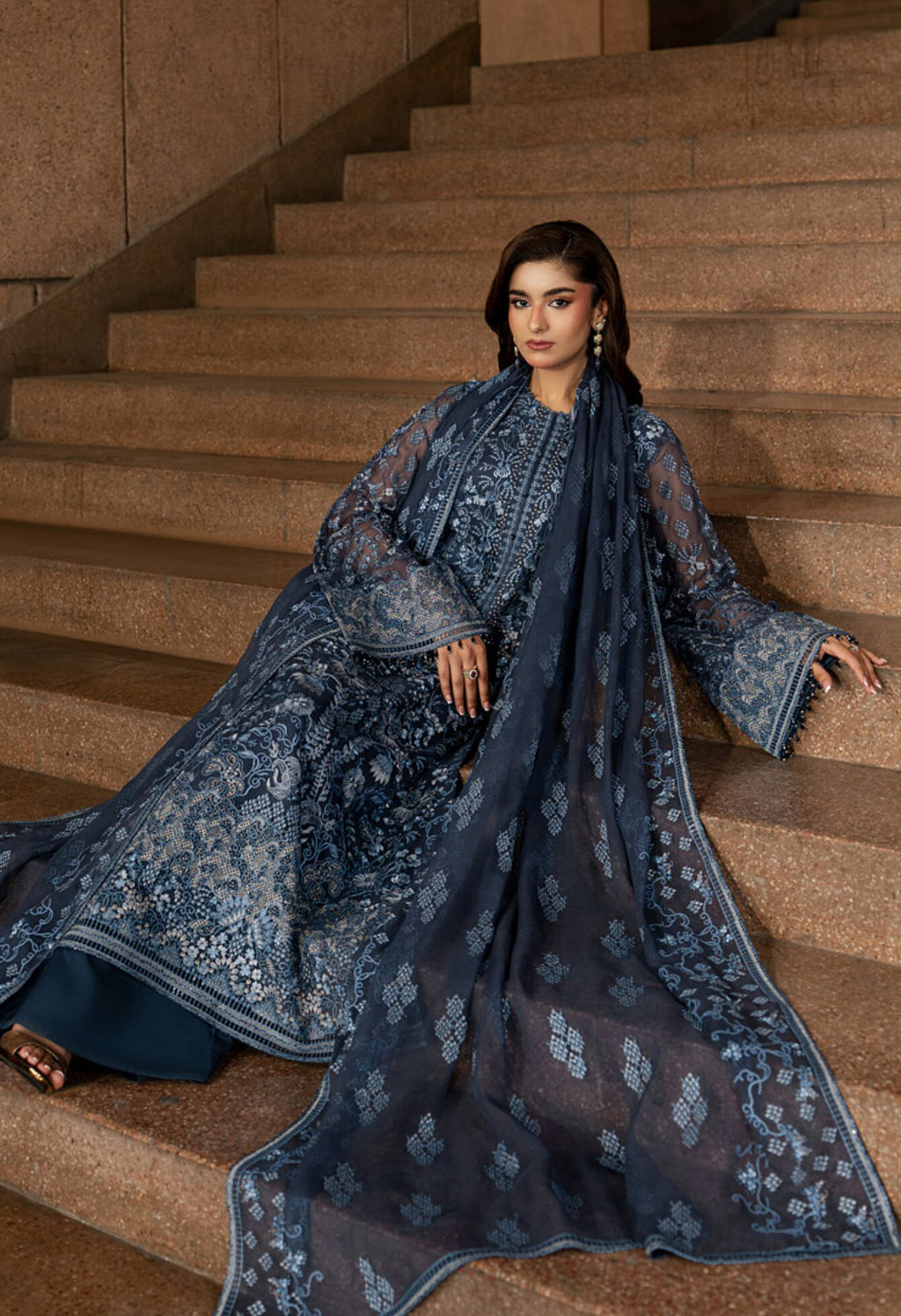 Lazawal by Lamisah | Unstitched Embroidered Formal Chiffon Collection - 2026 (SAPPHIRE VEIL)