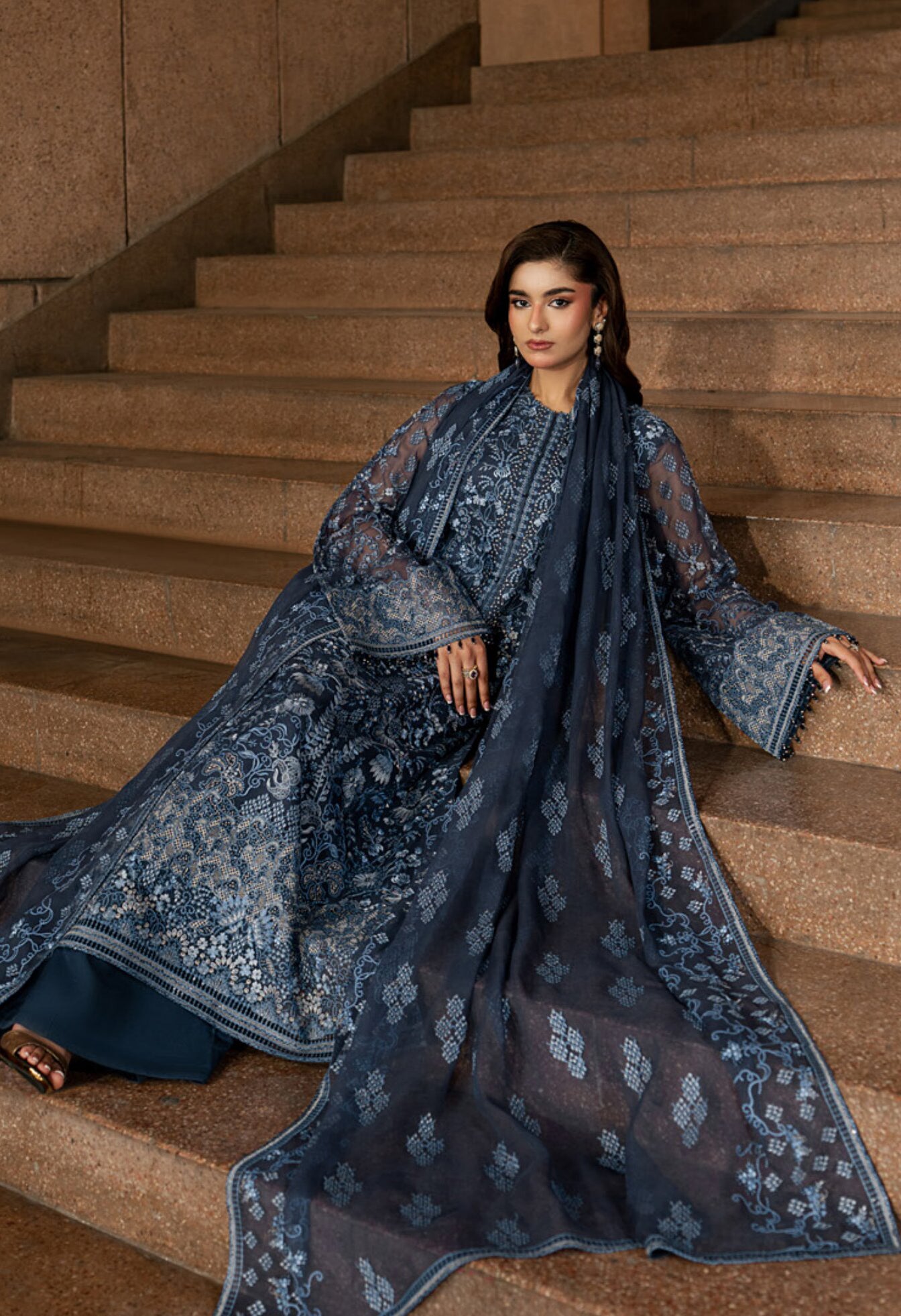 Lazawal by Lamisah | Unstitched Embroidered Formal Chiffon Collection - 2026 (SAPPHIRE VEIL)