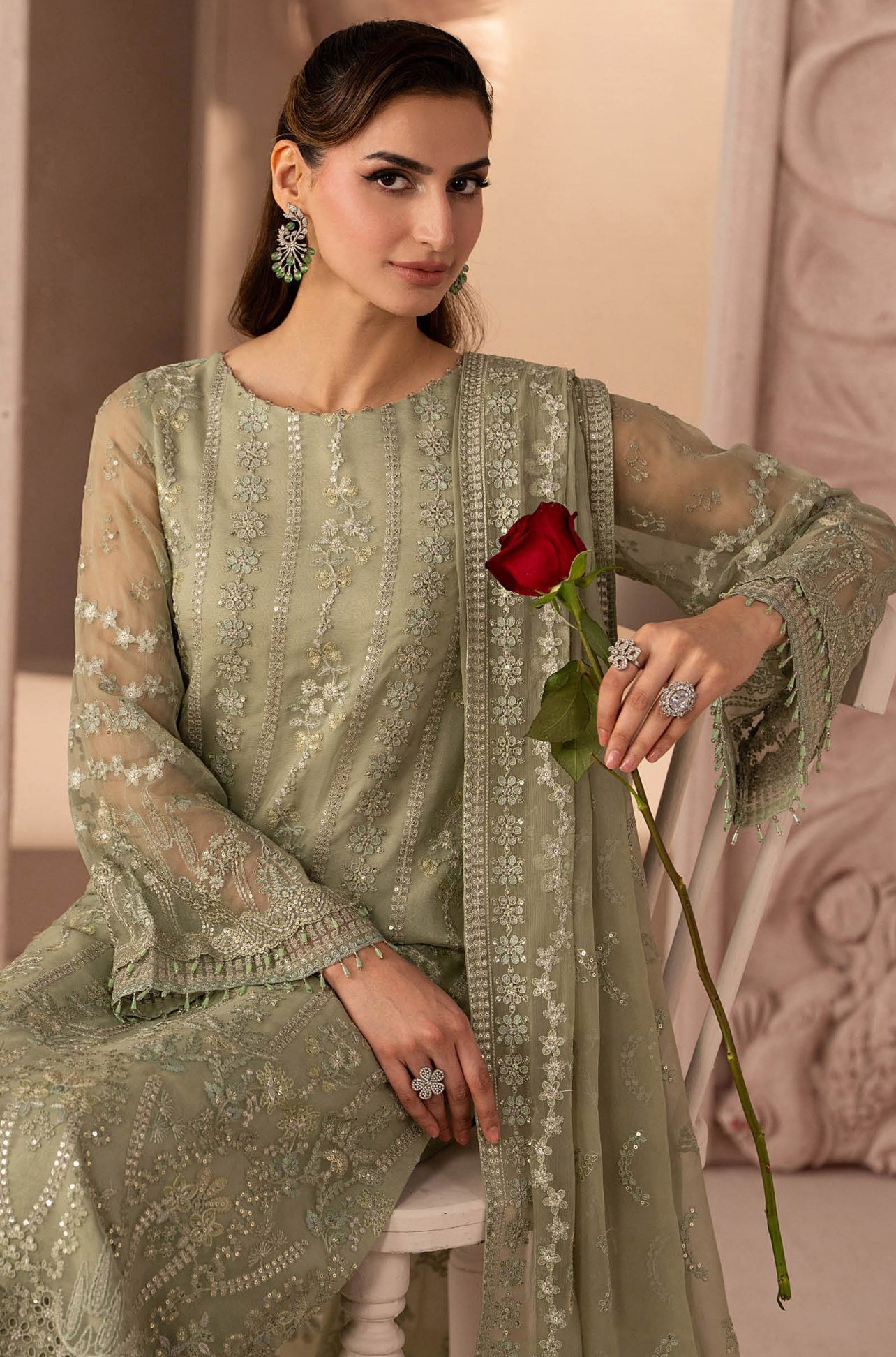 Izhar e Mohabbat by Lamisah | Unstitched Formal Chiffon Collection - 2026 (GREEN PETAL)