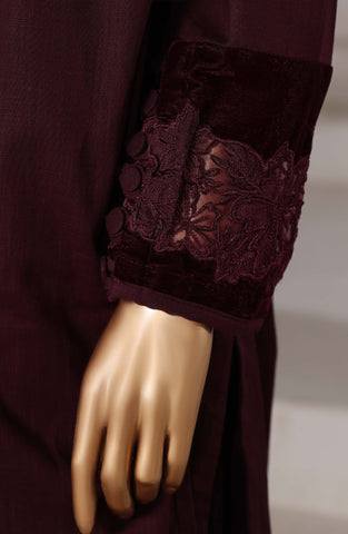 Sadabahar Stitched Cross Texture with Velvet Winter Collection - 2025 (DARK PLUM)