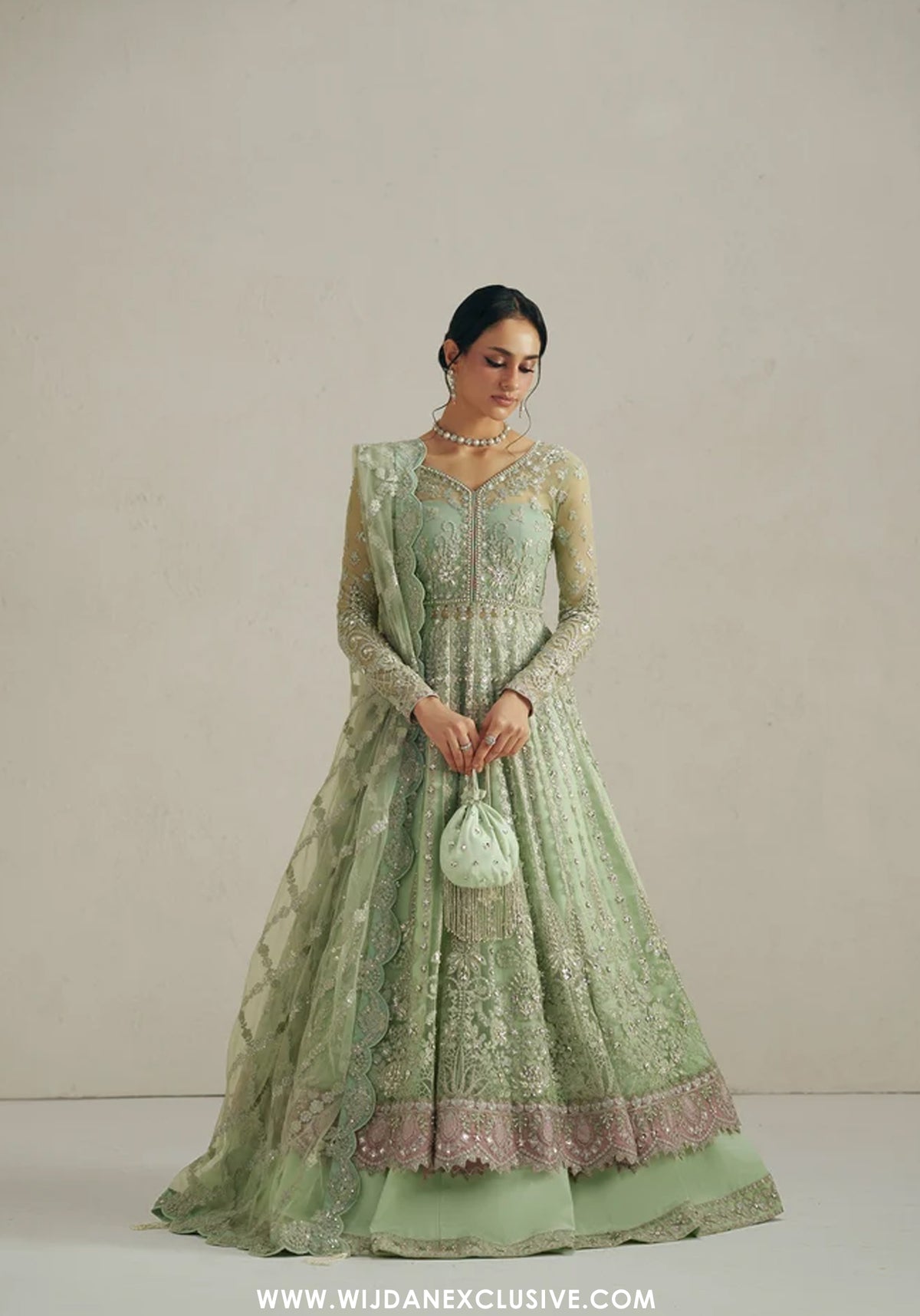 Vera Unstitched Embroidered Festive Formal Collection'26 (Seafoam Green Pishwas Set)