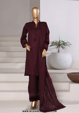 Sadabahar Stitched Cross Texture with Velvet Winter Collection - 2025 (DARK PLUM)