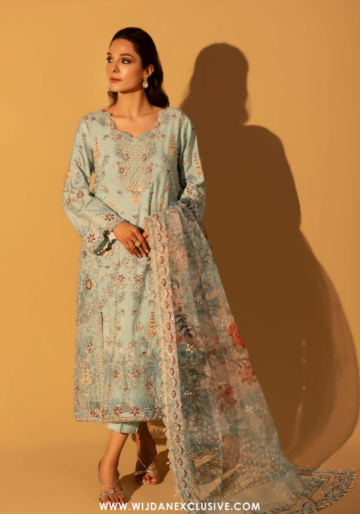 Aylin Unstitched Silk Hand Work Collection (BLUE MIST)