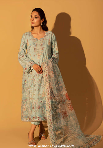 Aylin Unstitched Silk Hand Work Collection (BLUE MIST)
