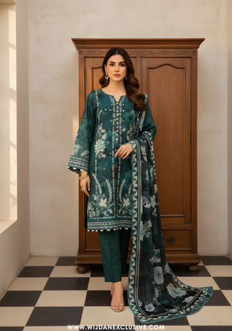 Amarah by Wijdan | Unstitched Embroidered Viscose Self Collection - 2025 (GREEN)