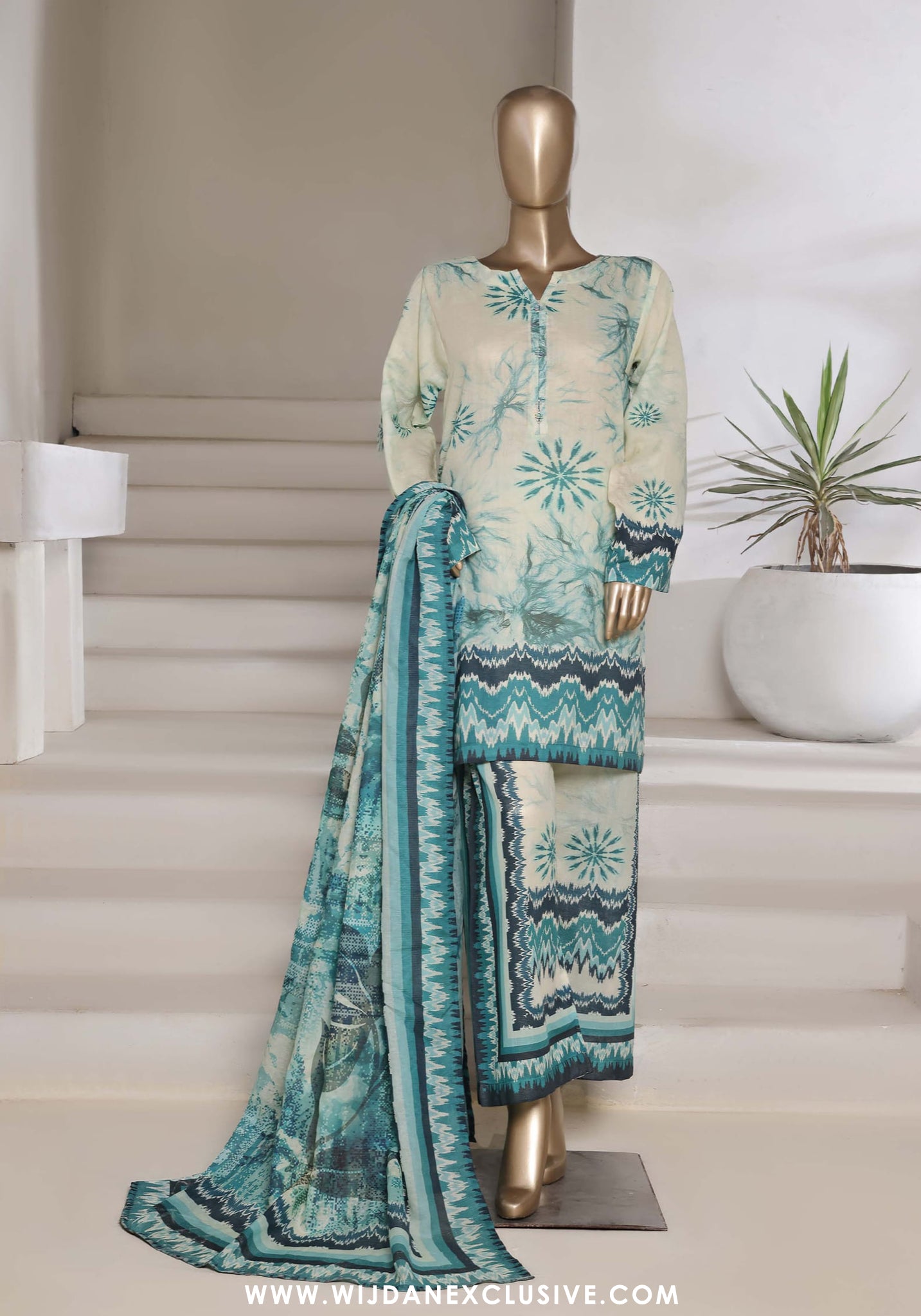 Sadabahar Stitched Printed Shimmered Cambric Summer Collection - 2025 (Sea Green)