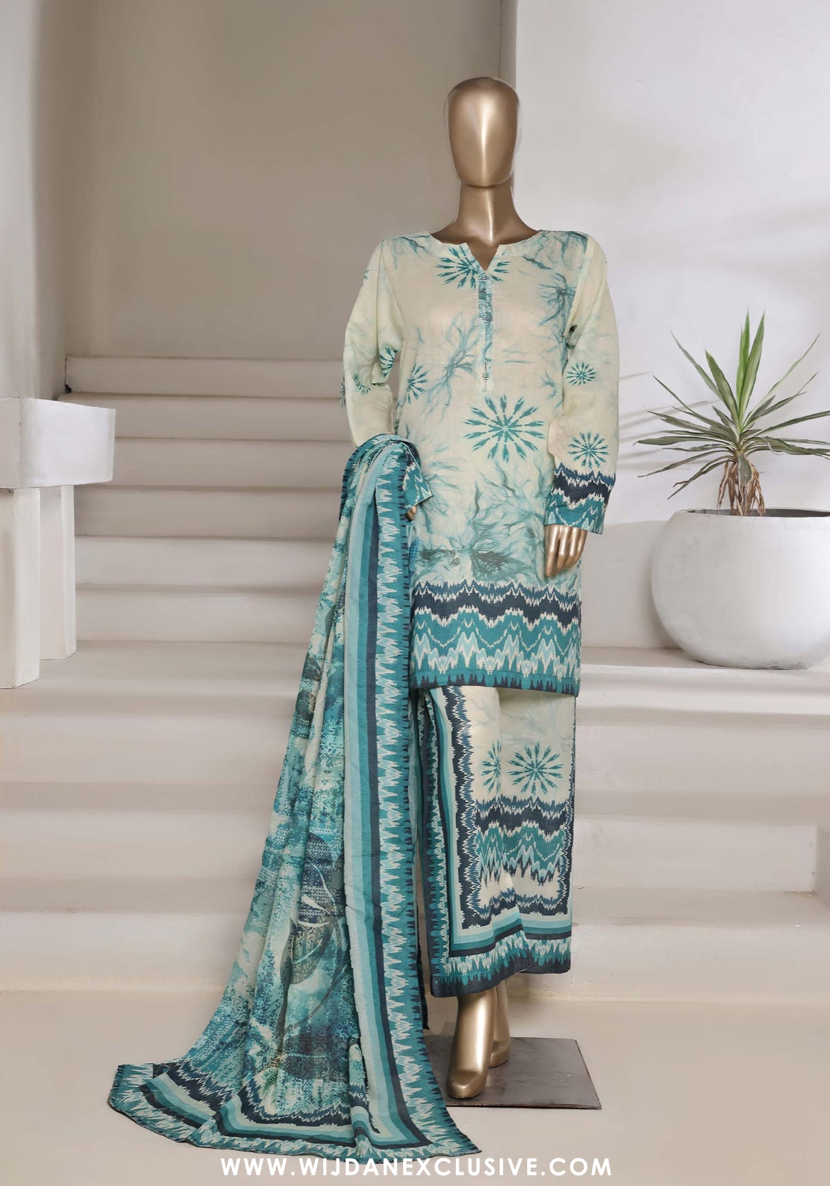 Sadabahar Stitched Printed Shimmered Cambric Summer Collection - 2025 (Sea Green)
