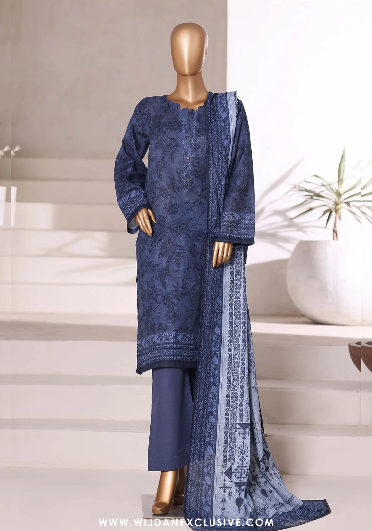 Sadabahar Printed Stitched Khaddar 3PC Collection - 2025 (BLUE D-05)