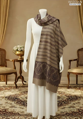 Wijdan Wool Printed Women's Shawl Collection - 2025 (TAN)