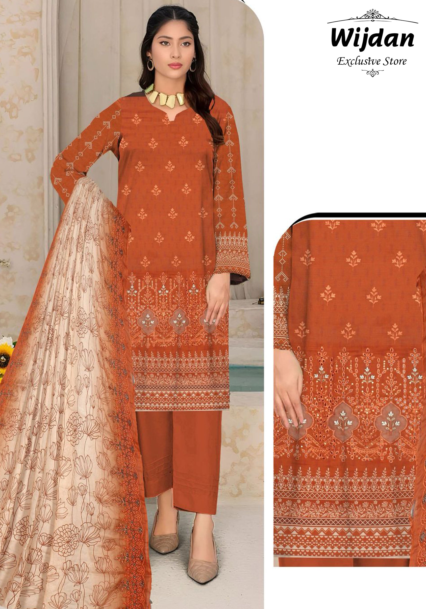 Wijdan Digital Print Embroidered Voil Dupatta Collection D-07