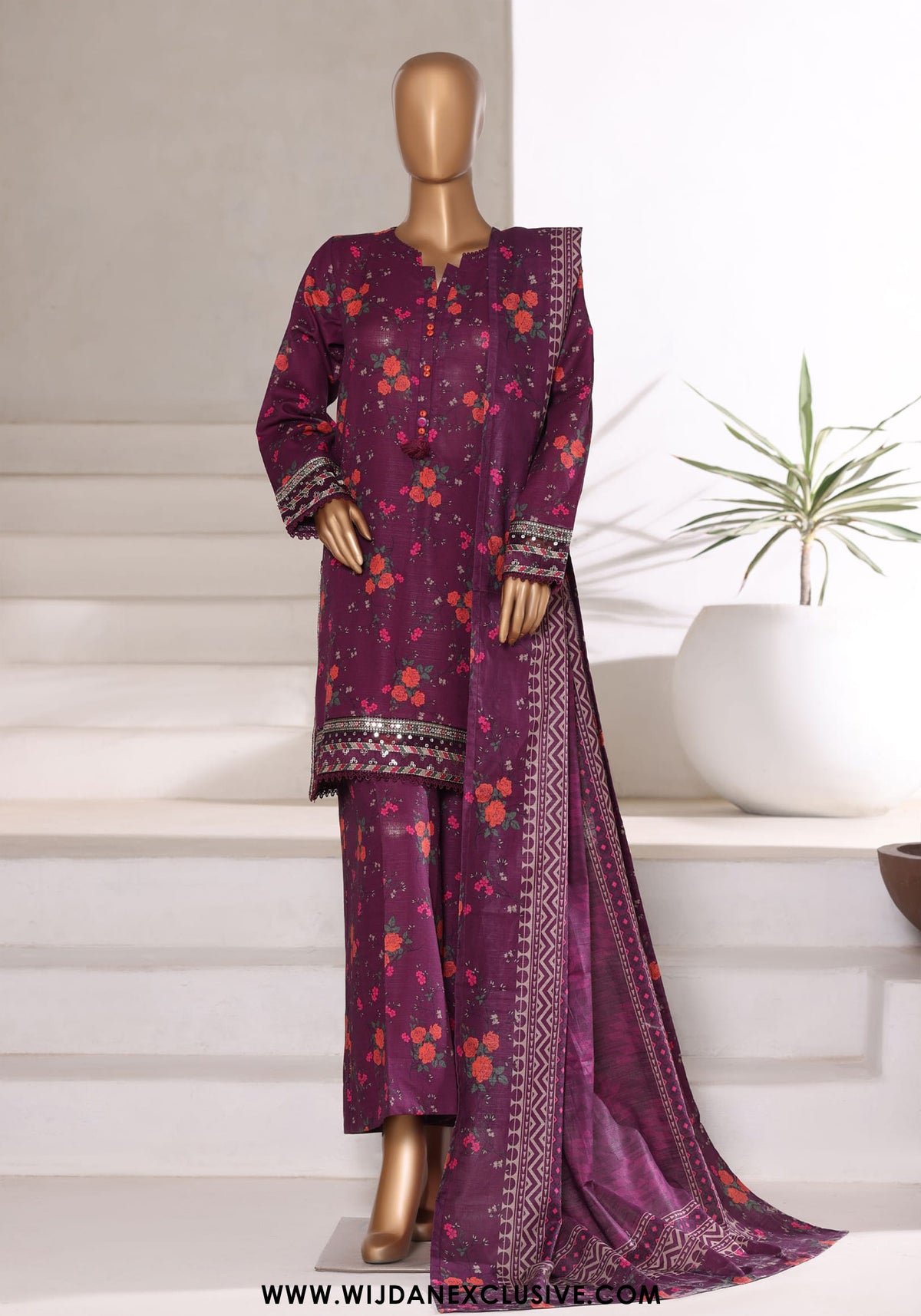 Malika by Sadabahar | Stitched Embroidered Khaddar Collection - 2025 (PURPLE)