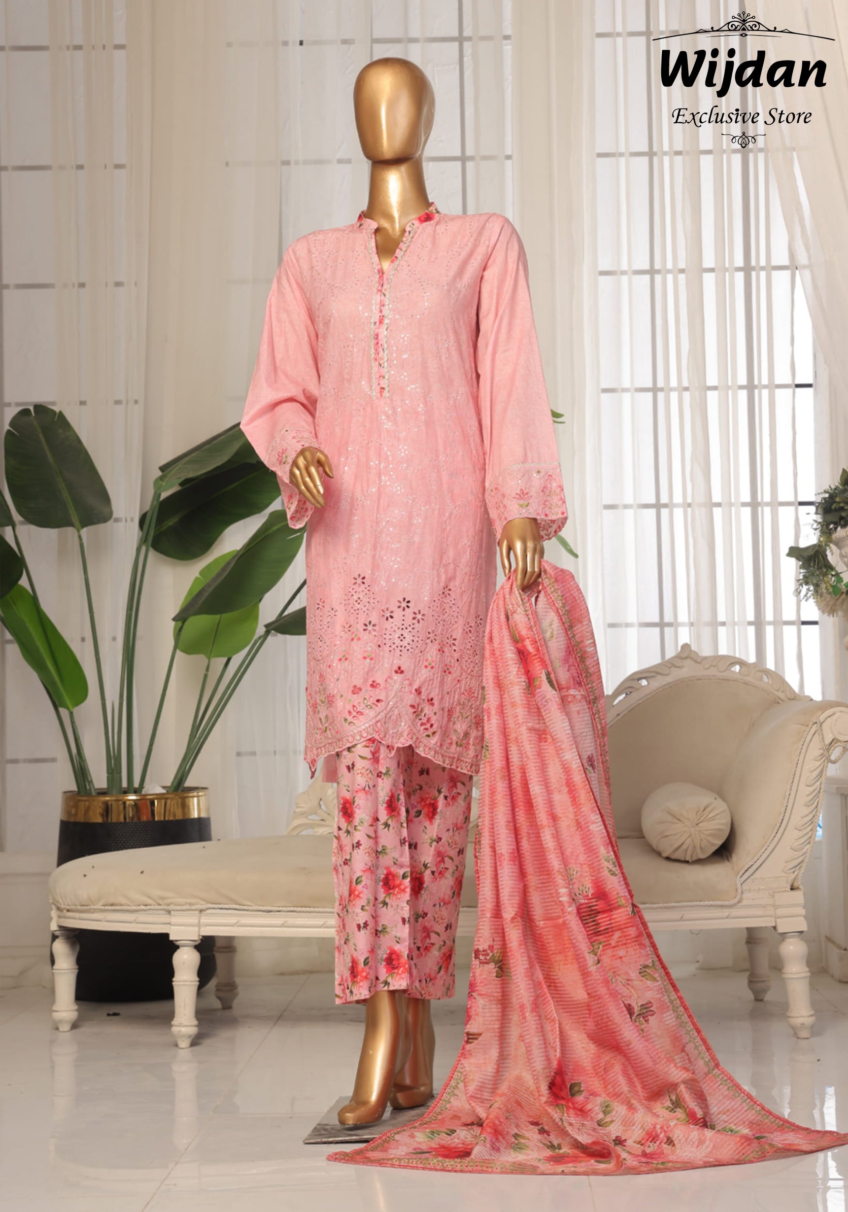 Bin Saeed Eid ki Khushiyan Luxury Self & Stripe 3pc Collection'25 Vol-01 D-07
