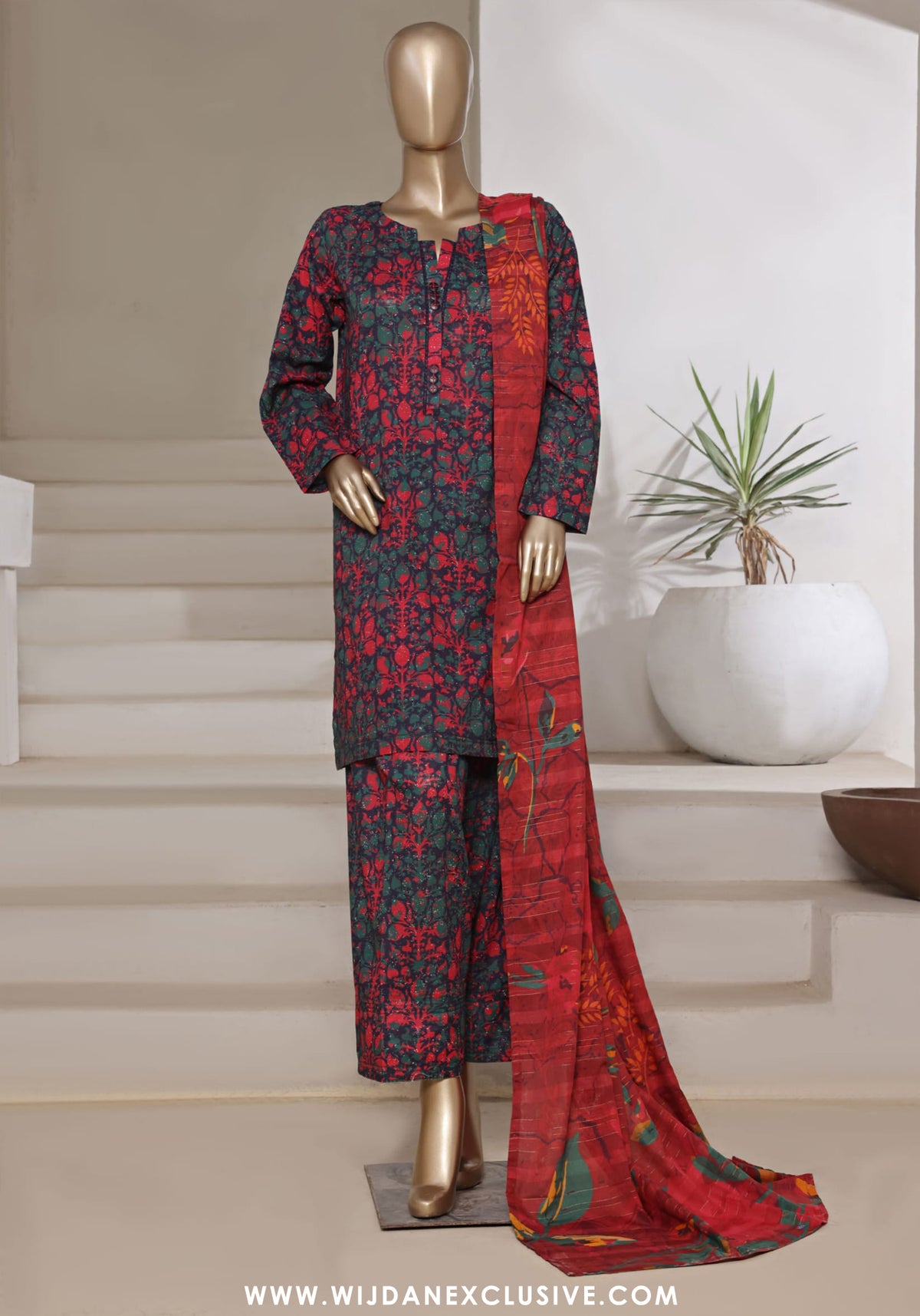 Sadabahar Stitched Printed Cotton Farshi Shalwar Collection - 2025 Vol-02 (Green)