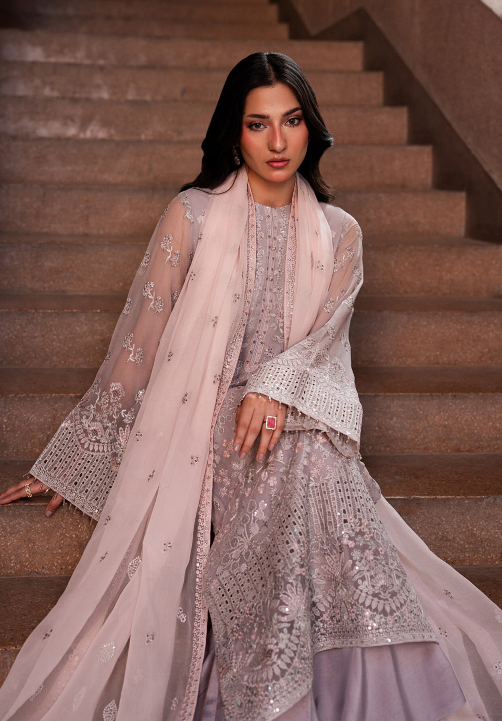 Lazawal by Lamisah | Unstitched Embroidered Formal Chiffon Collection - 2026 (LAVENDER GLOW)