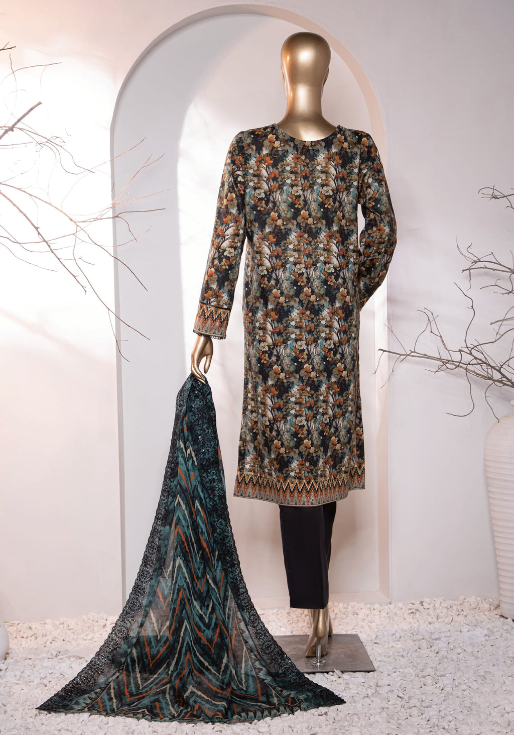 HZ Premium Embroidered Cotton Lawn Collection'24 D-08