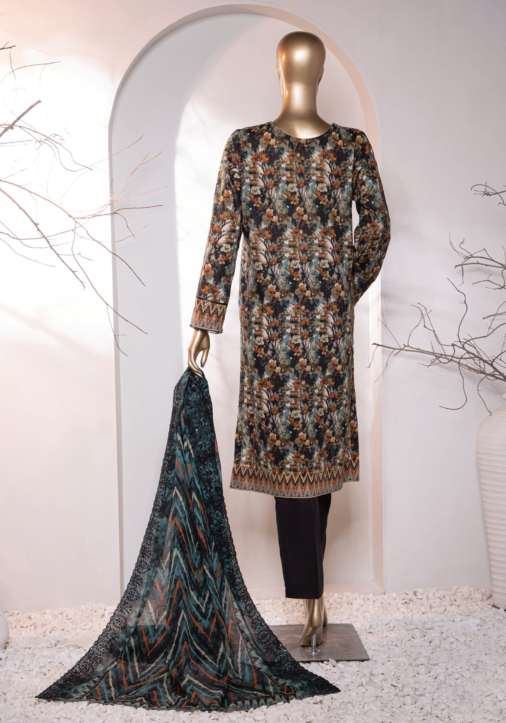 HZ Premium Embroidered Cotton Lawn Collection'24 D-08