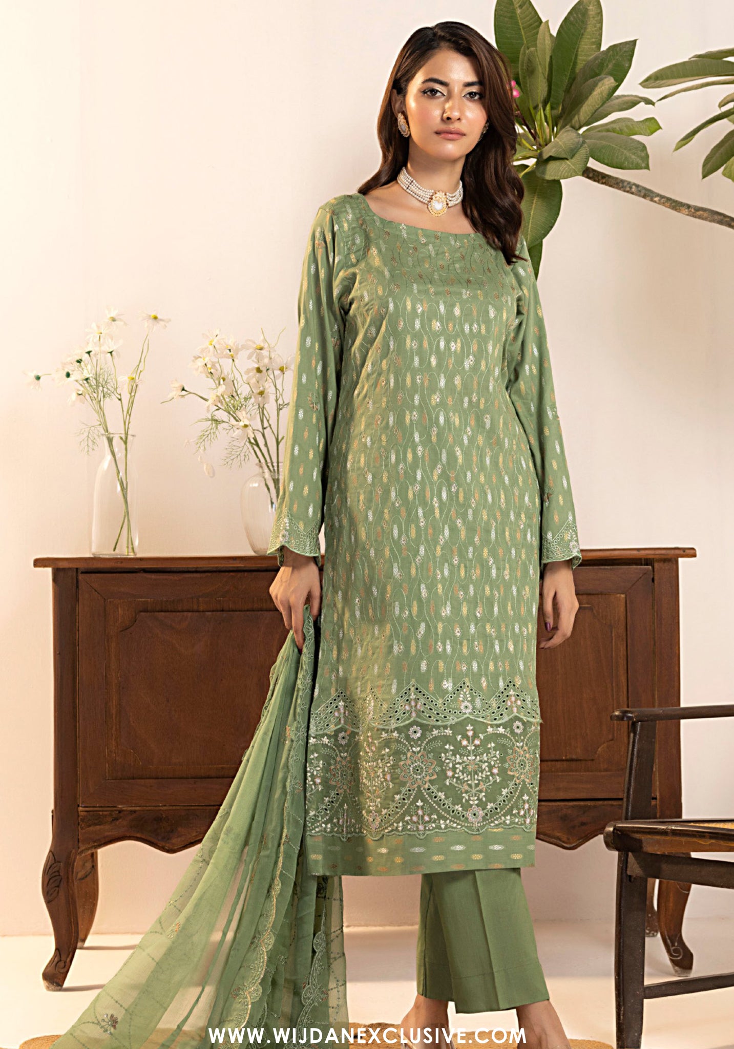 Tanisha by Wijdan | Unstitched Luxury Embroidered Broshia Cotton Collection - 2026 (D-08)