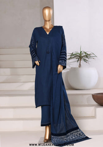 Sadabahar Stitched Cross Texture with Velvet Winter Collection - 2025 (BLUE)