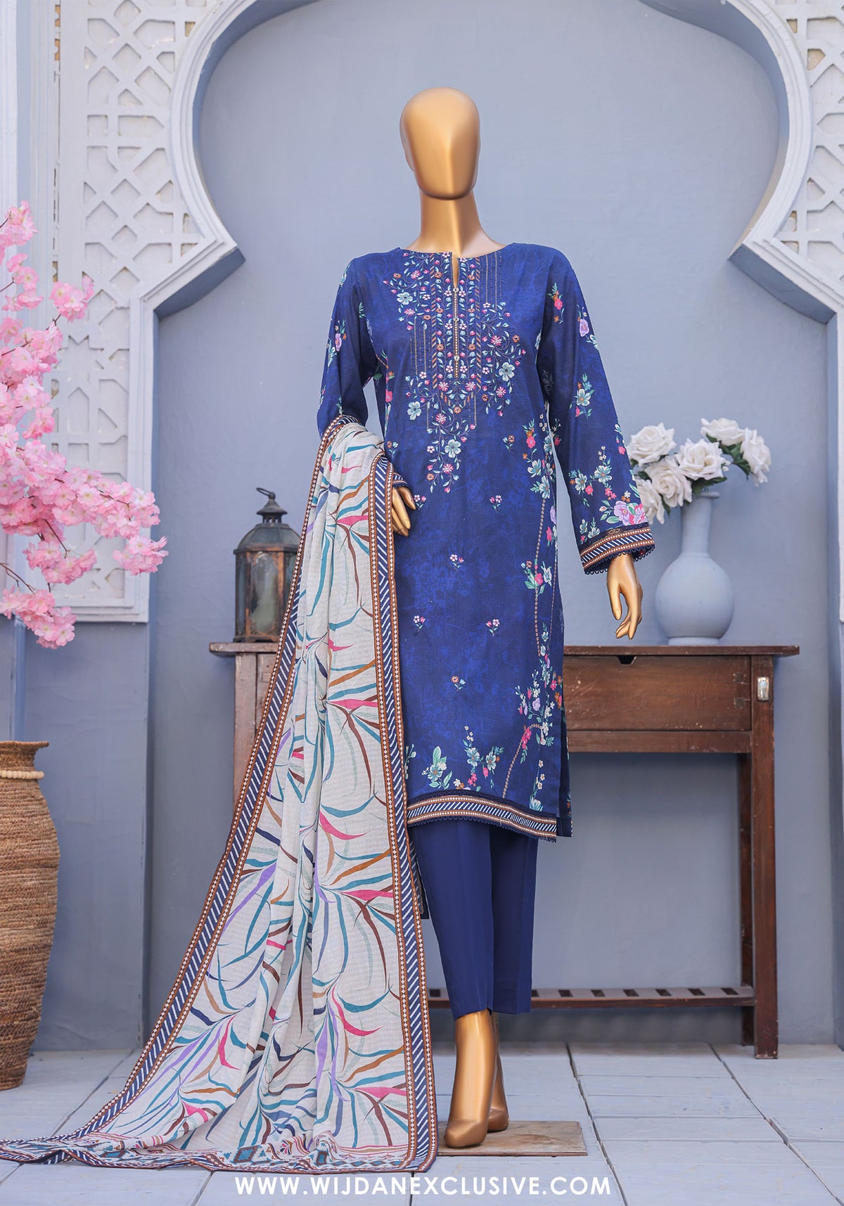 HZ Mehak Unstitched Cross Slub Embroidered Collection - 2025 MCE-3049