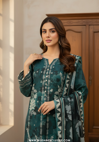 Amarah by Wijdan | Unstitched Embroidered Viscose Self Collection - 2025 (GREEN)