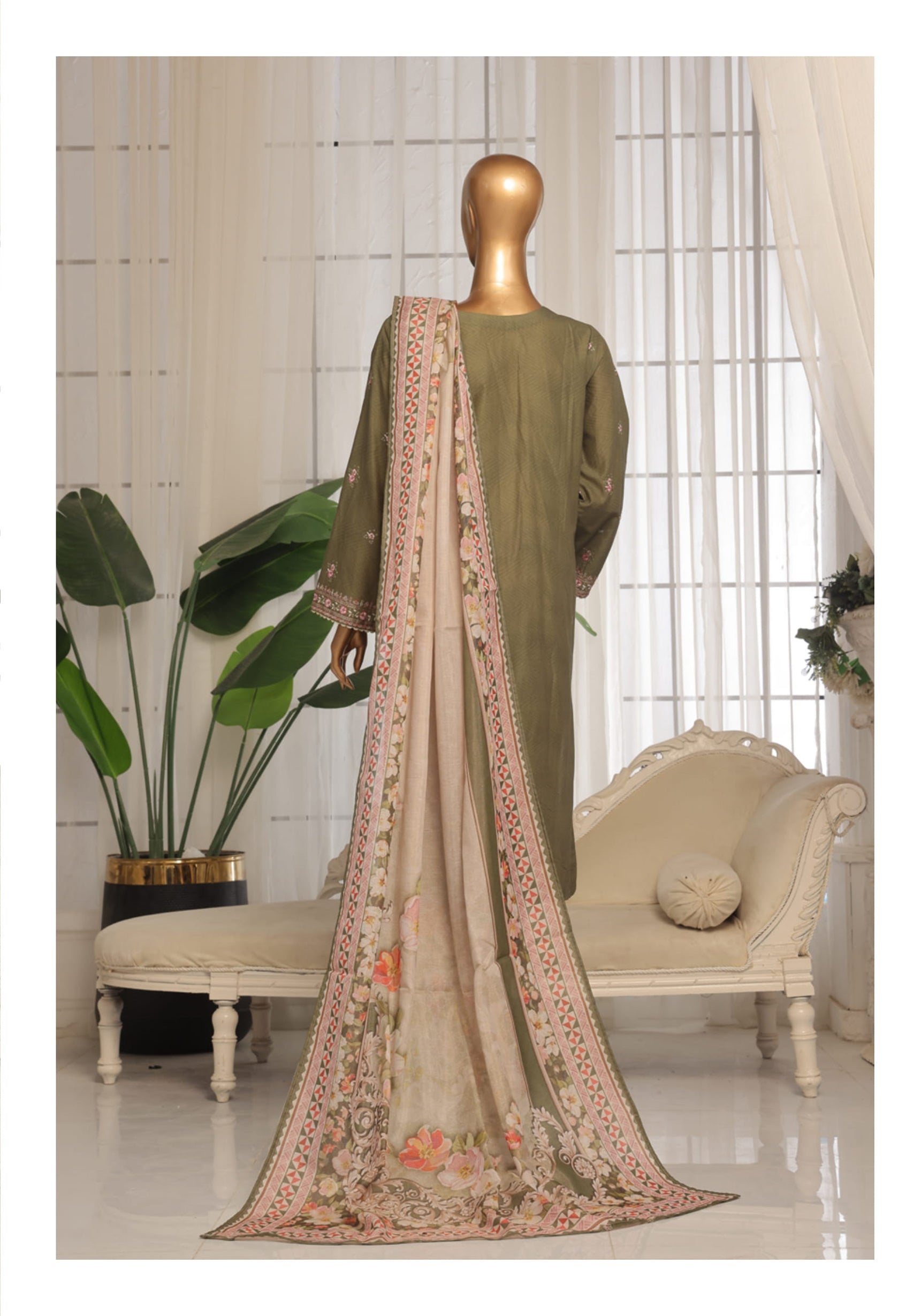 Bin Saeed Eid ki Khushiyan Luxury Self & Stripe 3pc Collection'25 Vol-01 D-08