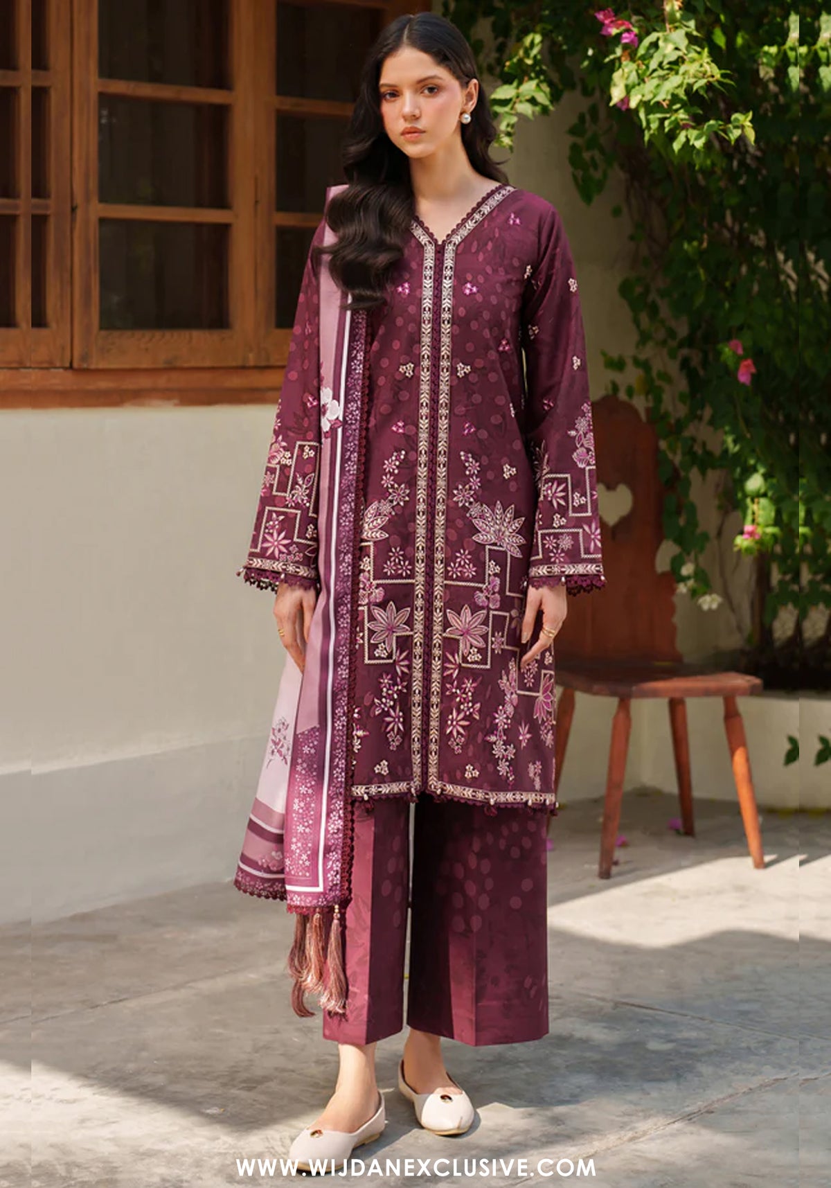 Meline by Farasha | Unstitched Premium Viscose Collection - 2025 (MAUVE CREAM)