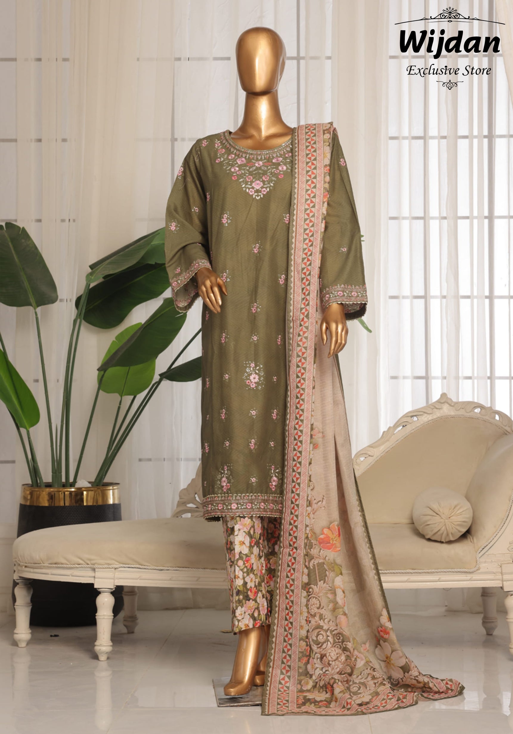 Bin Saeed Eid ki Khushiyan Luxury Self & Stripe 3pc Collection'25 Vol-01 D-08