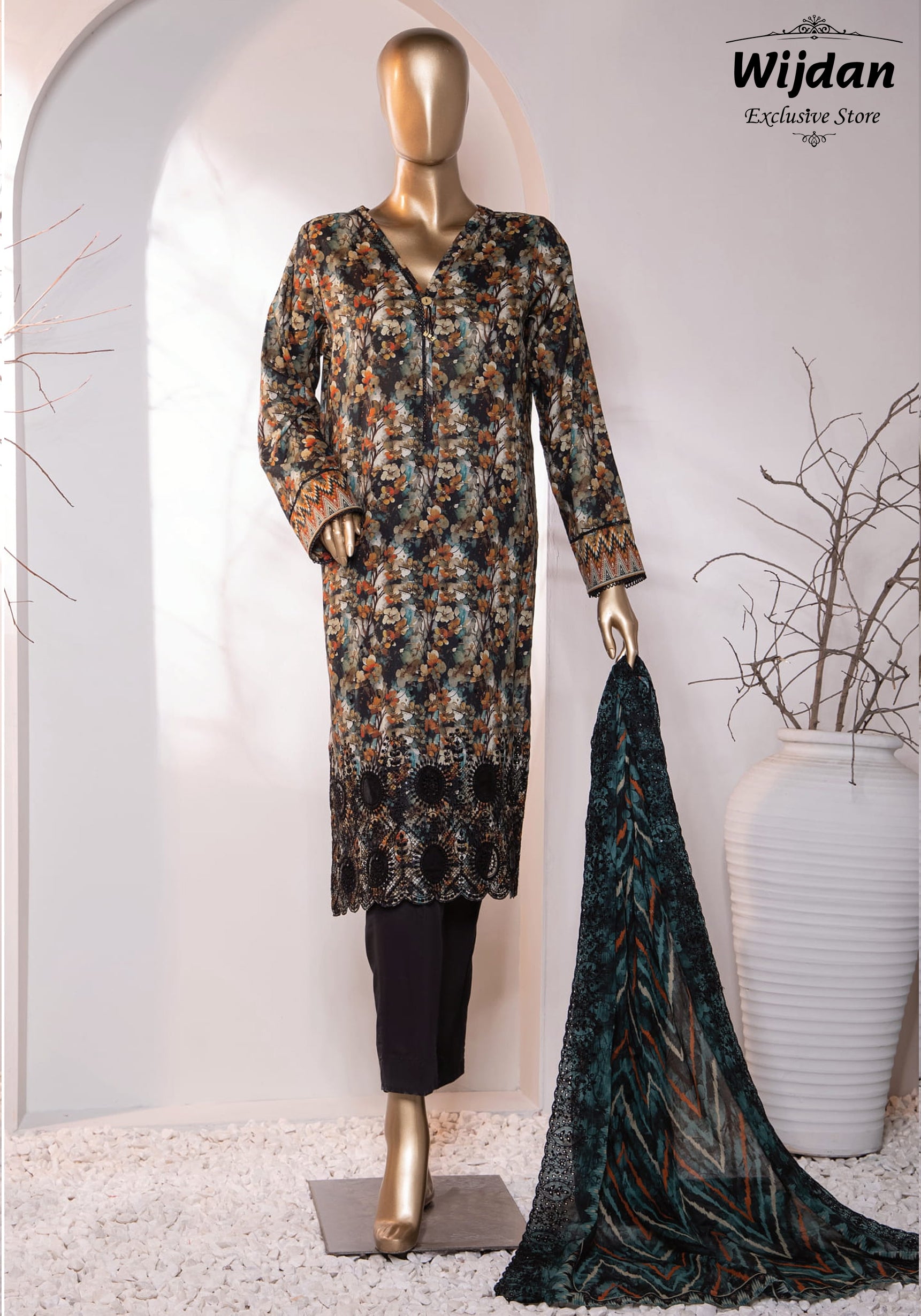 HZ Premium Embroidered Cotton Lawn Collection'24 D-08