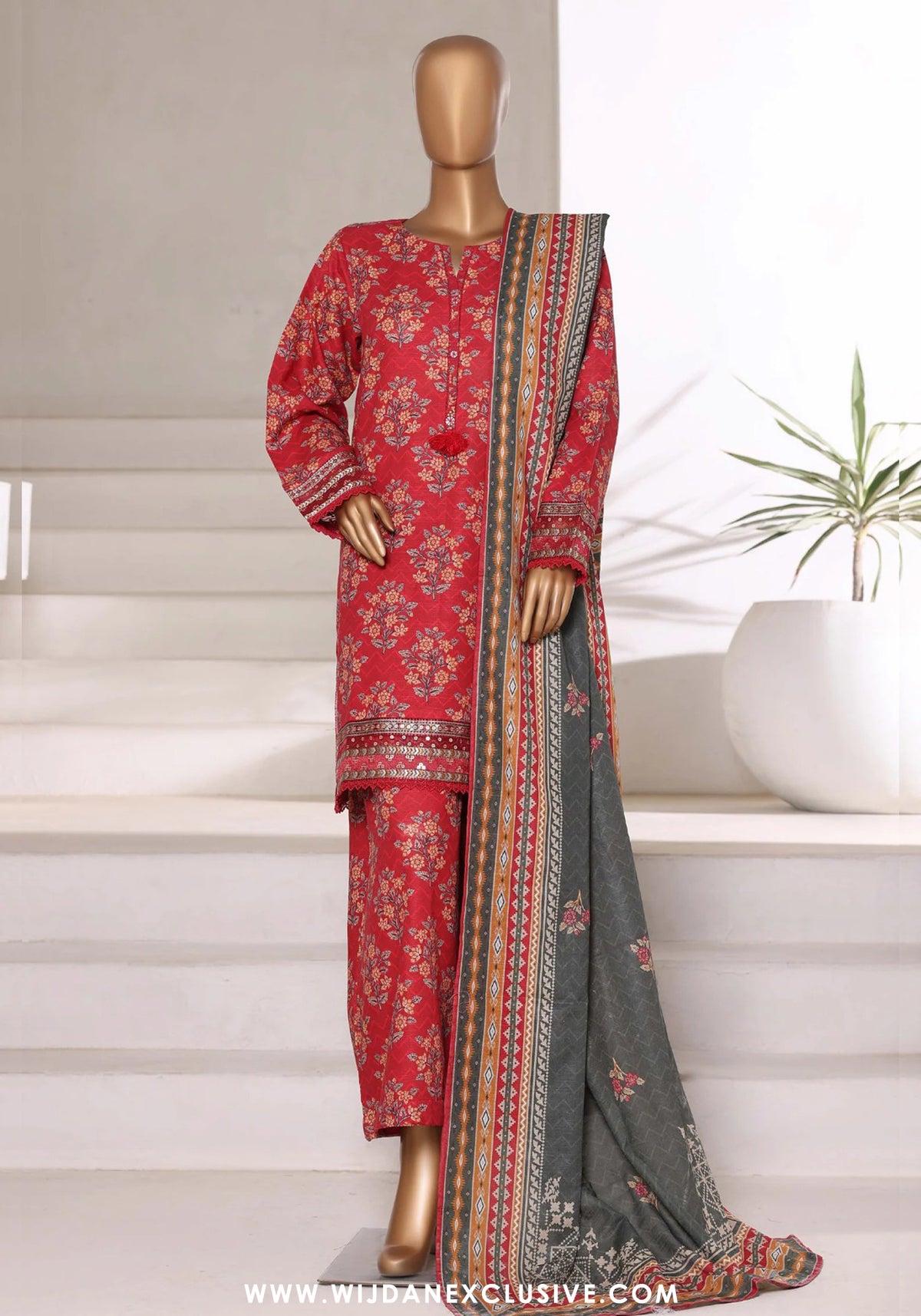 Sadabahar Malika Stitched Embroidered Khaddar Collection - 2025 (RED)