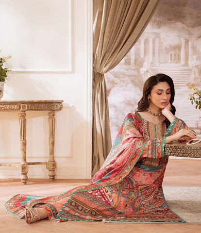 Velouré Unstitched Printed Silk Collection - 2025 by Gulaal (Coral Éclat)