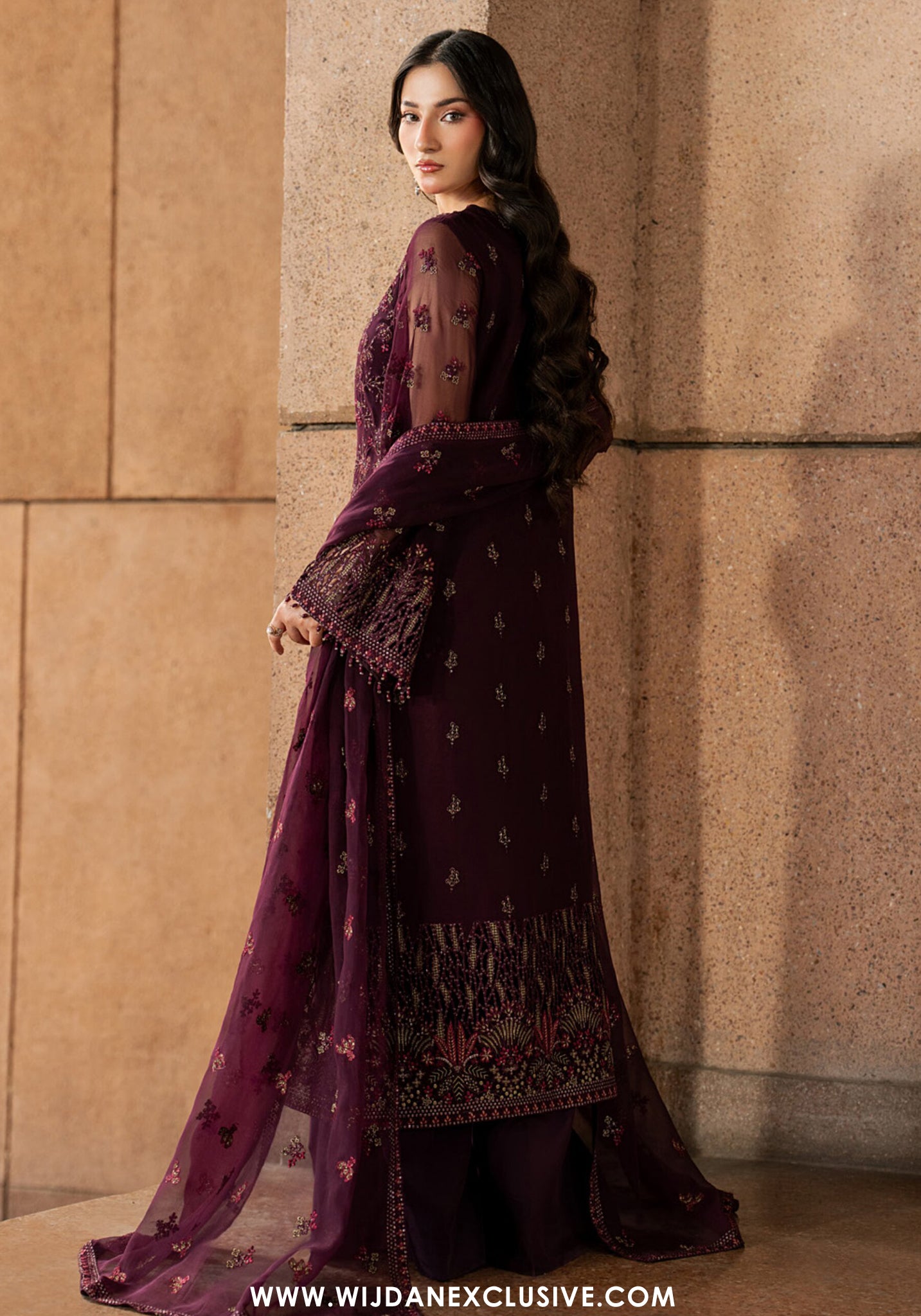 Lazawal by Lamisah | Unstitched Embroidered Formal Chiffon Collection - 2026 (MAROON MAJESTY)